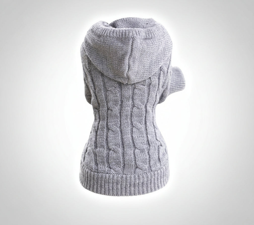 (EXTRA WARM) DOG AND CAT CABLE KNIT SWEATER WITH HAT - GREY-0
