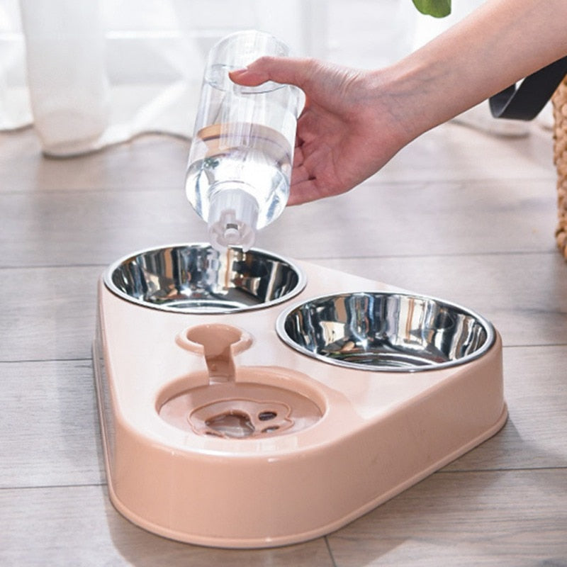 NNEOBA 500ML Dog Bowl Cat Feeder Bowl With Dog Water Bottle Automatic Drinking Pet Bowl Cat Food Bowl Pet Stainless Steel Double 3 Bowl-2