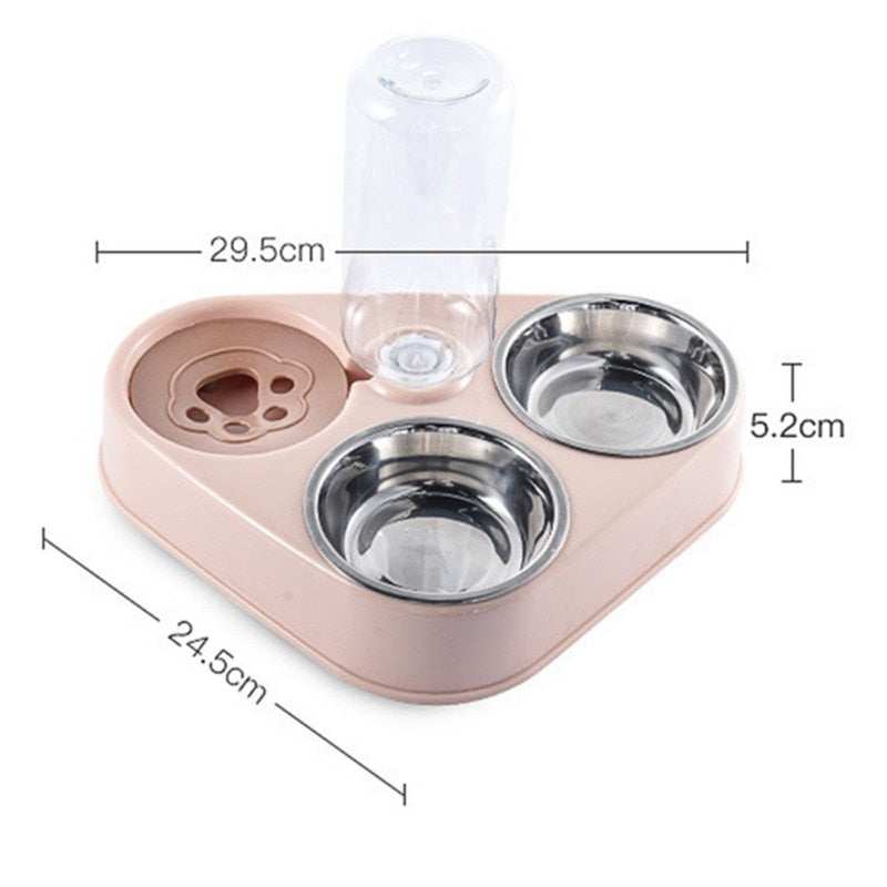 NNEOBA 500ML Dog Bowl Cat Feeder Bowl With Dog Water Bottle Automatic Drinking Pet Bowl Cat Food Bowl Pet Stainless Steel Double 3 Bowl-1