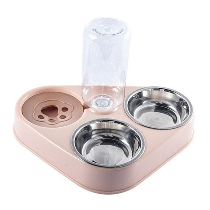 NNEOBA 500ML Dog Bowl Cat Feeder Bowl With Dog Water Bottle Automatic Drinking Pet Bowl Cat Food Bowl Pet Stainless Steel Double 3 Bowl-0